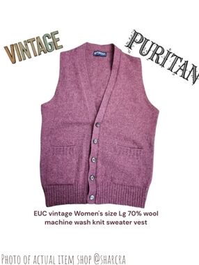 Vintage Puritan Women's Wool Blend Button Down Sweater Vest Heathered Maroon S M